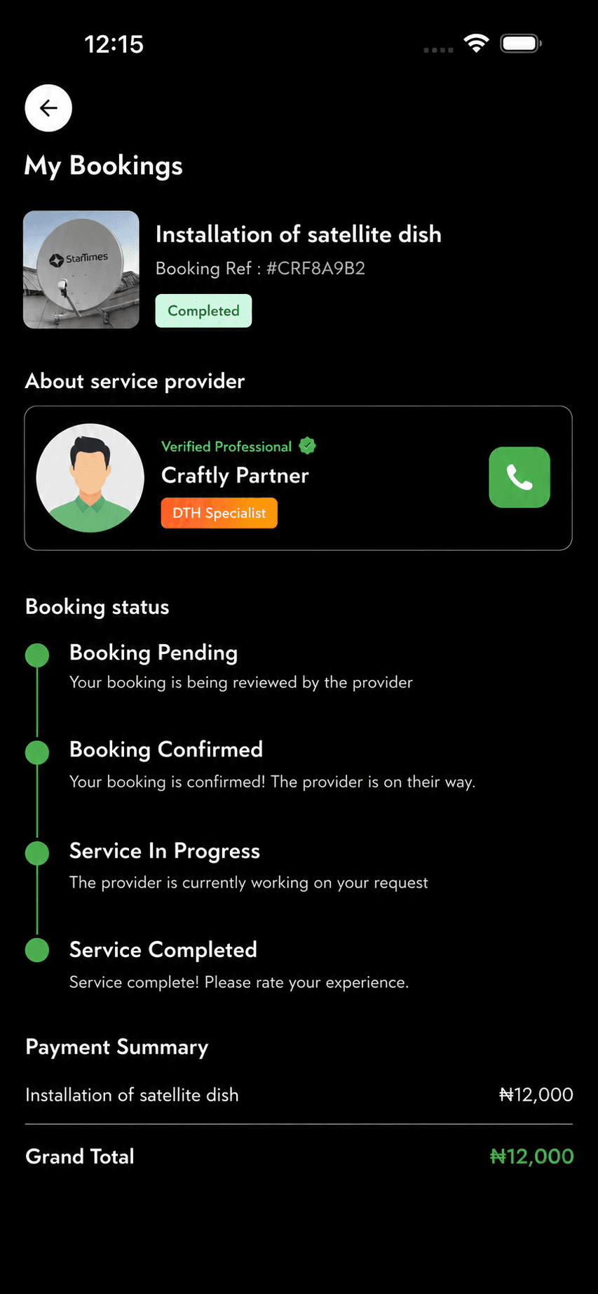 Craftly Preview - Booking Details Screen